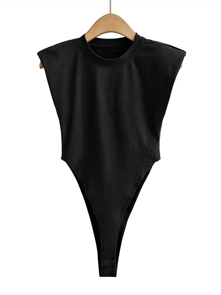 AliExpress Sexy tops women Summer one-pieces bodycon bodysuit padded shoulder bodysuit black sleeveless body suits for women white, view 3