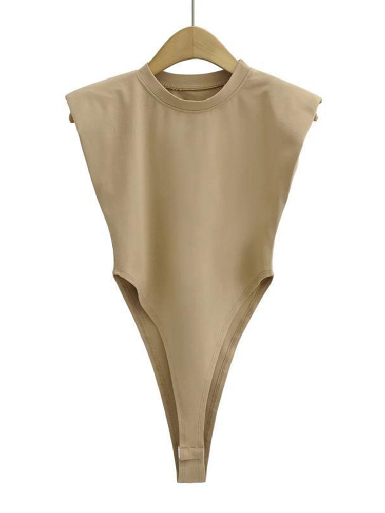 AliExpress Sexy tops women Summer one-pieces bodycon bodysuit padded shoulder bodysuit black sleeveless body suits for women white, view 4