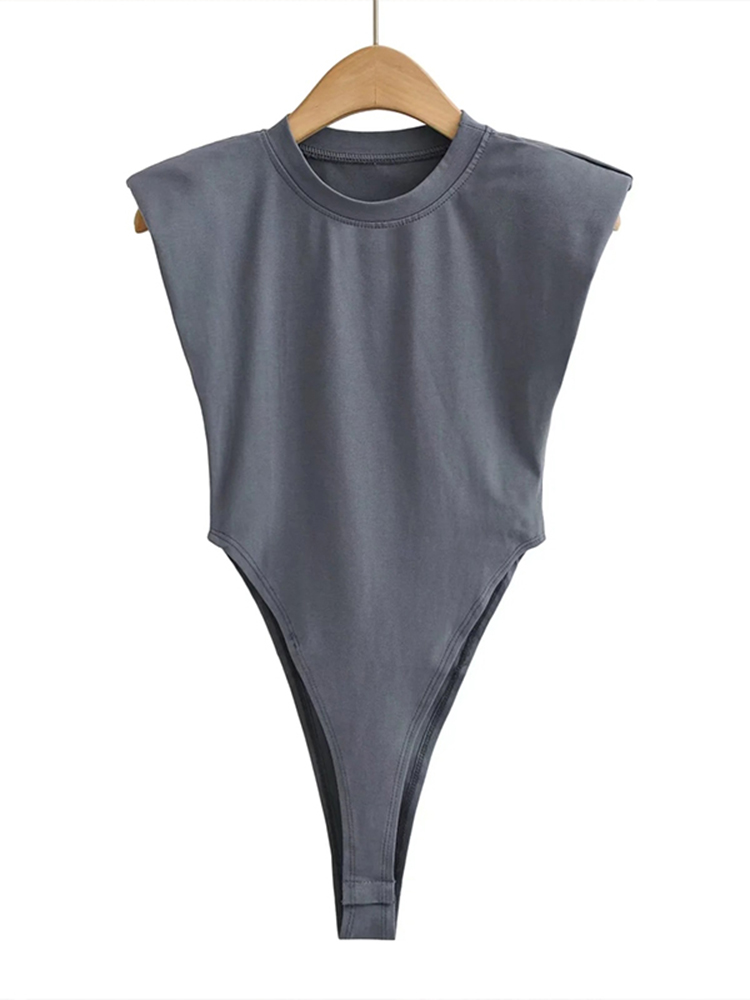 AliExpress Sexy tops women Summer one-pieces bodycon bodysuit padded shoulder bodysuit black sleeveless body suits for women white, view 6
