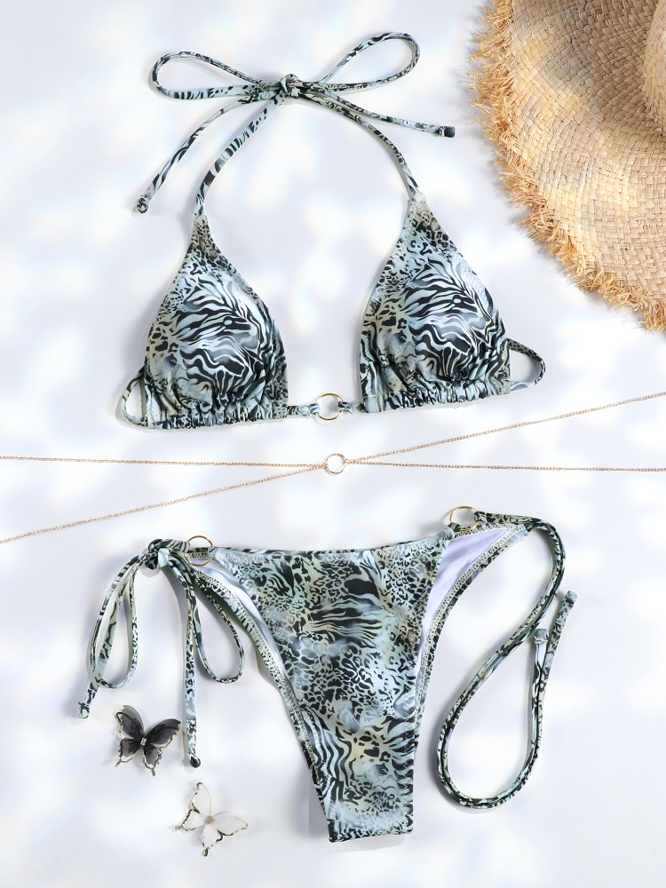AliExpress Sexy Triangle Chains Bikini Sets Micro Thongs Swimsuit Women Bathing Suit Biquini Bandage Beachwear Print Swimwear Thong Bikini, view 3
