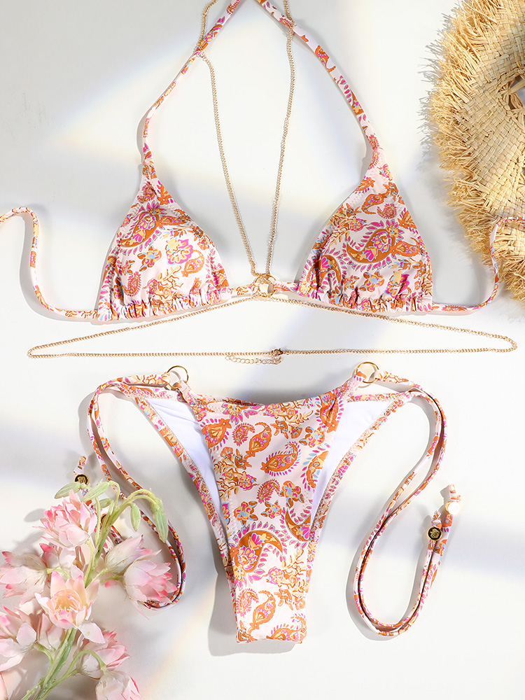 AliExpress Sexy Triangle Chains Bikini Sets Micro Thongs Swimsuit Women Bathing Suit Biquini Bandage Beachwear Print Swimwear Thong Bikini, view 4
