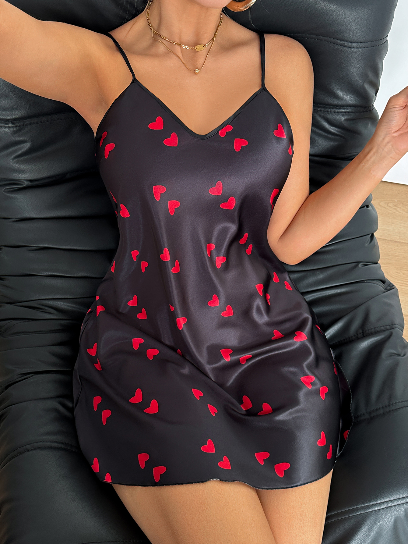 AliExpress Sexy V Neck Heart Print Women Nightdress Summer Breathable Summer Sleepwear for Home and Party, view 4
