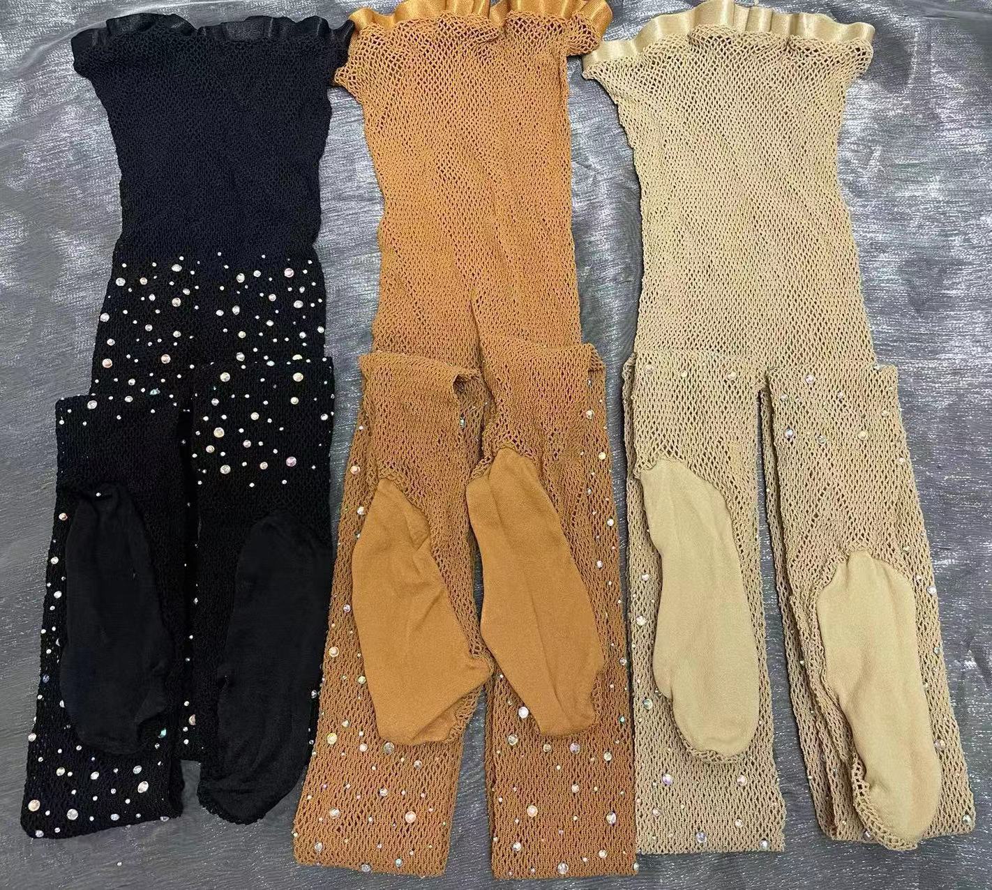 AliExpress Sexy Women Latin Dance Competitions Rhinestone Pantyhose Hard Yarn Elastic Shiny Fishnet Stockings Professional Tights, view 4