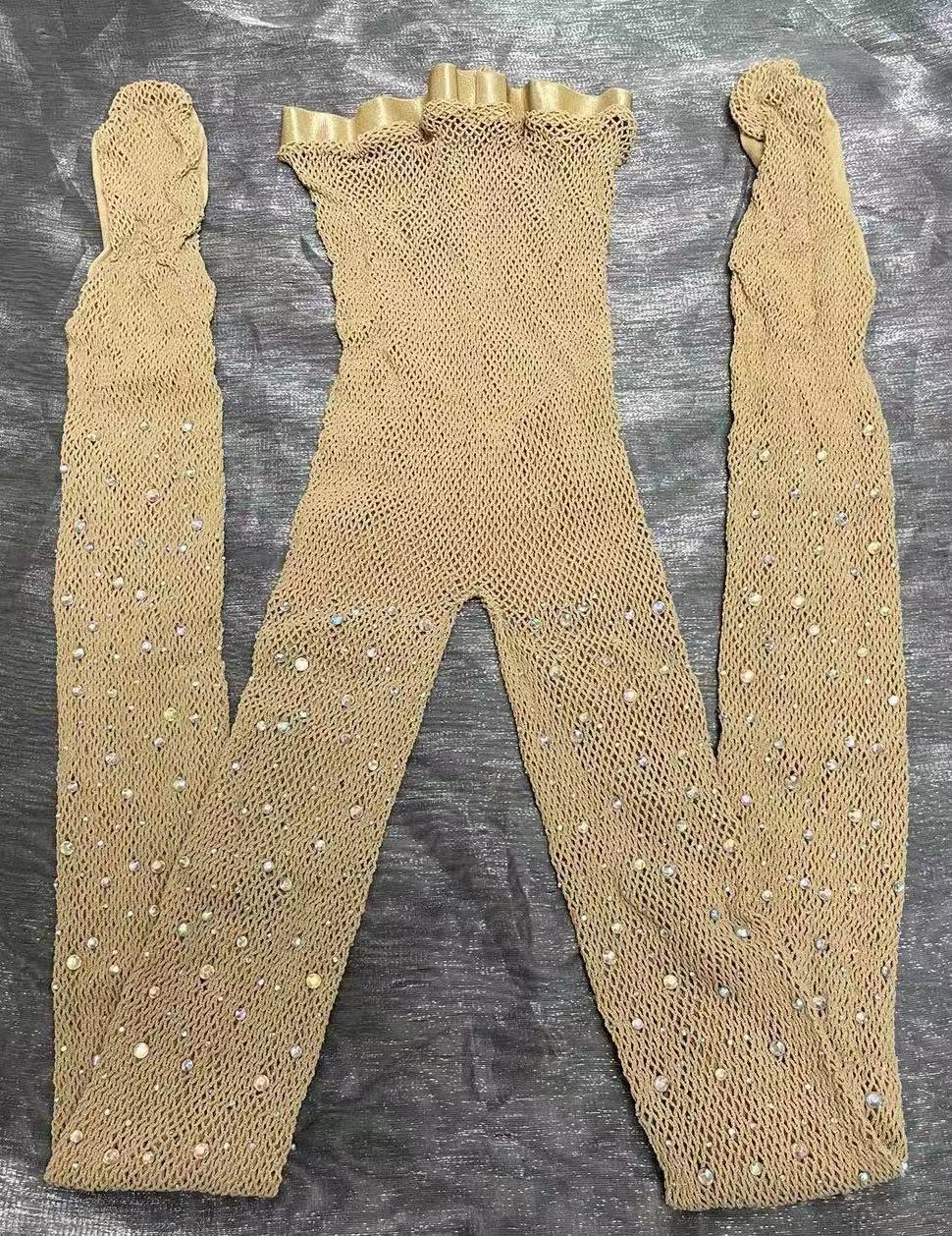AliExpress Sexy Women Latin Dance Competitions Rhinestone Pantyhose Hard Yarn Elastic Shiny Fishnet Stockings Professional Tights, view 5