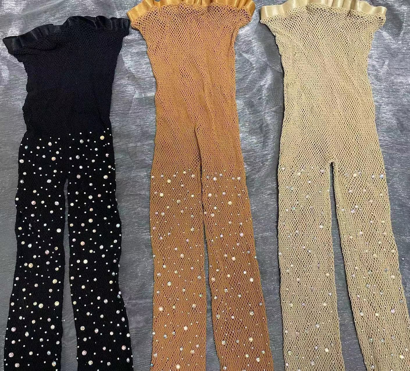 AliExpress Sexy Women Latin Dance Competitions Rhinestone Pantyhose Hard Yarn Elastic Shiny Fishnet Stockings Professional Tights, view 6