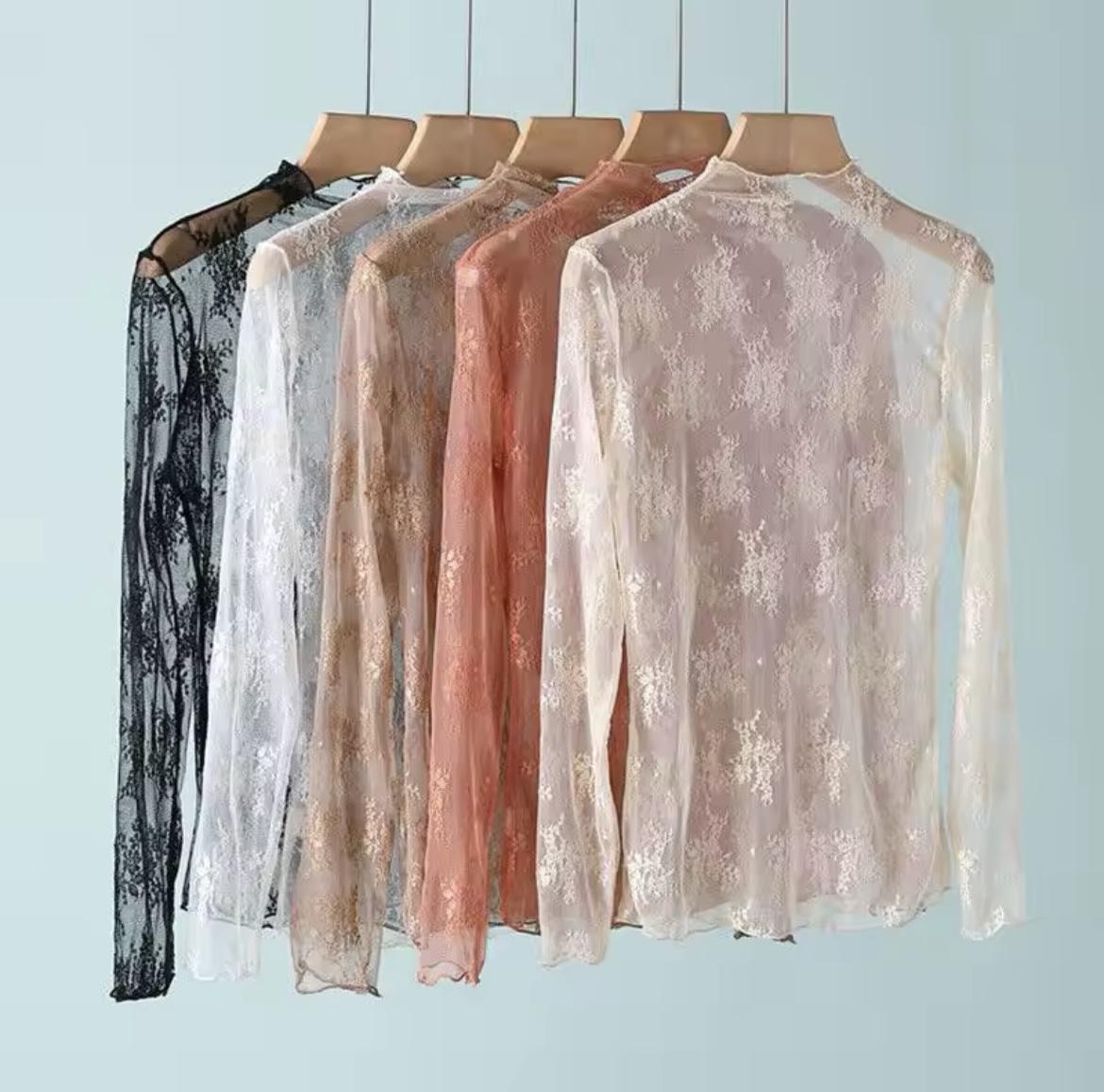 AliExpress Sexy Women Mesh T-Shirts Transparent Lace Blouse Long Sleeve See Through Tops For Women O Neck Sheer Tees Body Crop Top