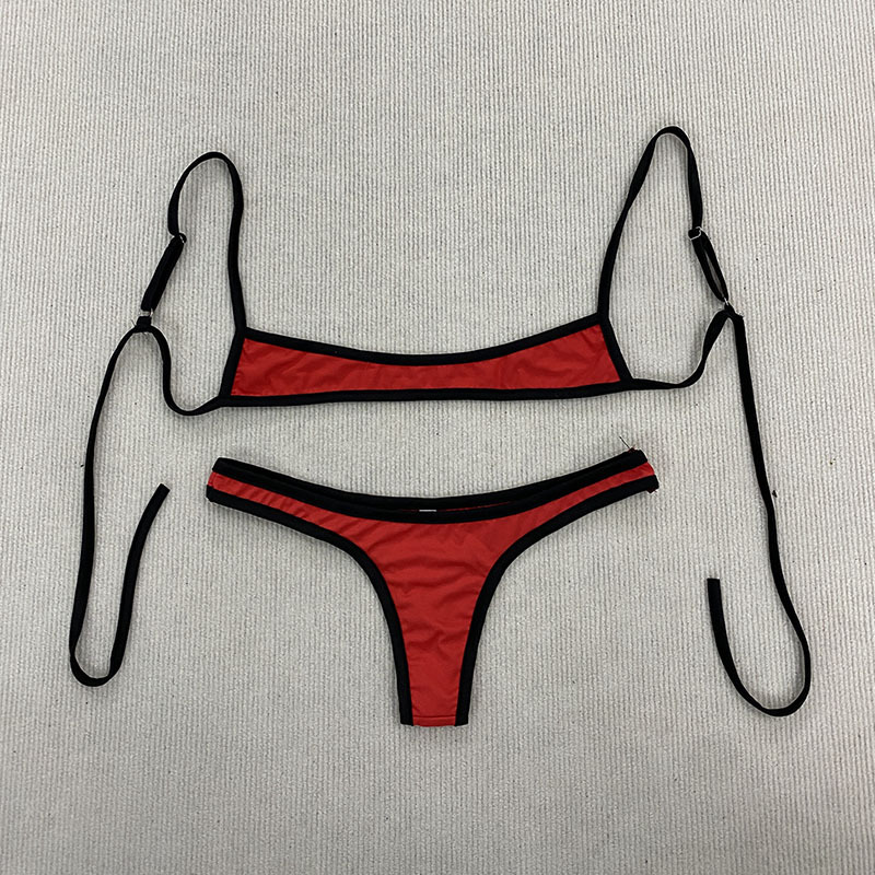 AliExpress Sexy Y2K Spice Girl Contrast Color Bikini Retro Adjustable Shoulder Strap Backless Summer Beach Split Swimsuit, view 2