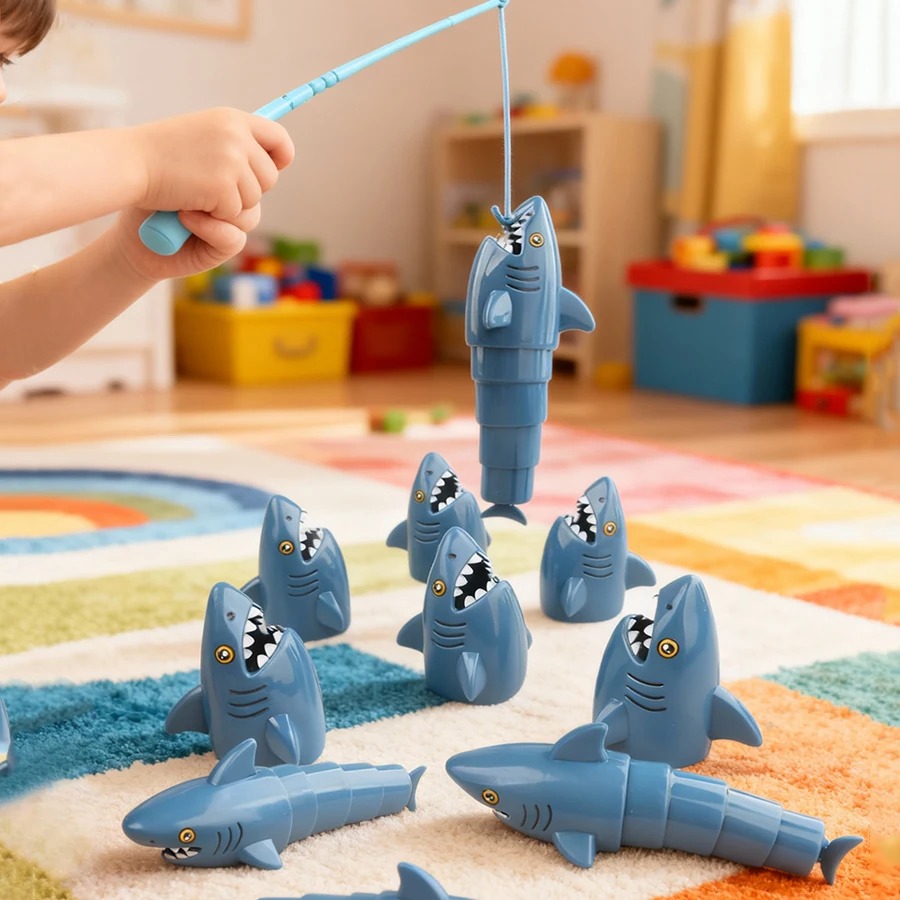 AliExpress Shark Fishing Game for Kids with Rods and Spinner Interactive Family Tabletop Game Bath Pool Beach Toys Birthday Gift Boys Girls, view 2