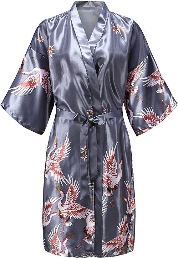 AliExpress Silk Satin Wedding Bride Bridesmaid Robe Floral Bathrobe Short Kimono Robe Night Robe Bath Robe Fashion Dressing Gown For Women