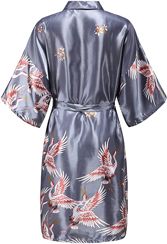 AliExpress Silk Satin Wedding Bride Bridesmaid Robe Floral Bathrobe Short Kimono Robe Night Robe Bath Robe Fashion Dressing Gown For Women, view 2