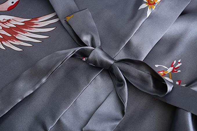 AliExpress Silk Satin Wedding Bride Bridesmaid Robe Floral Bathrobe Short Kimono Robe Night Robe Bath Robe Fashion Dressing Gown For Women, view 4