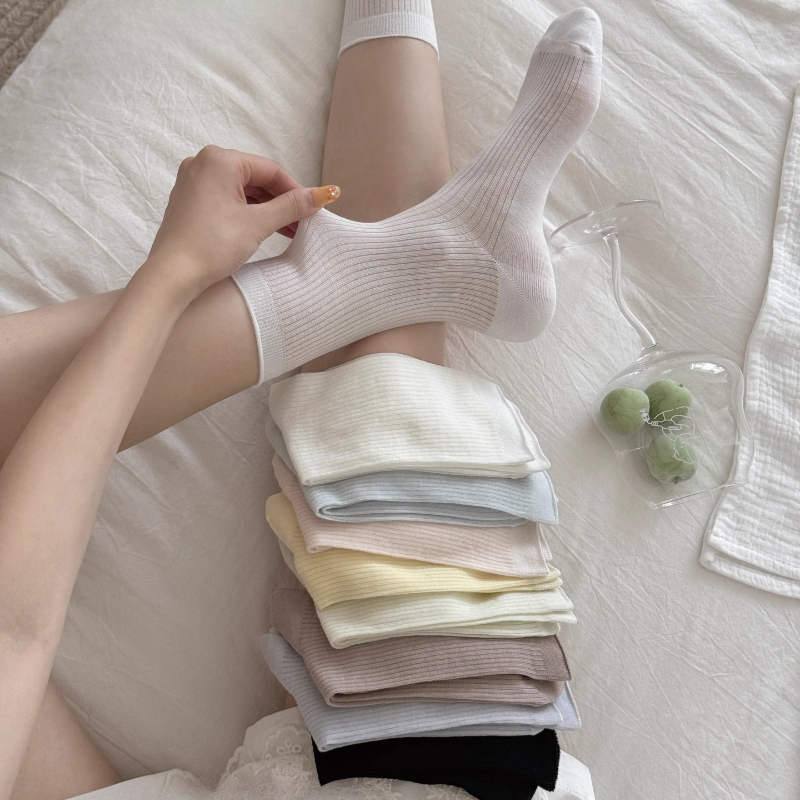 AliExpress Silk Socks Women Summer Thin Breathable Solid Color Middle Tube Socks Korean Fashion Casual Harajuku Streetwear Girls Long Socks, view 4