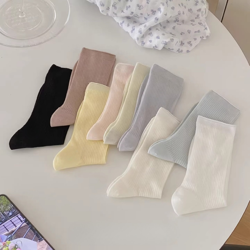 AliExpress Silk Socks Women Summer Thin Breathable Solid Color Middle Tube Socks Korean Fashion Casual Harajuku Streetwear Girls Long Socks, view 6