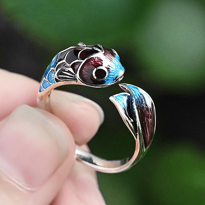 AliExpress Silver-Tone Enamel Koi Fish Adjustable Ring