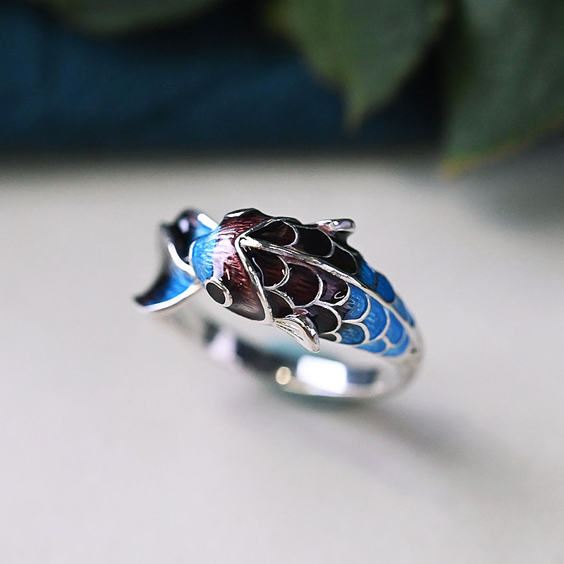 AliExpress Silver-Tone Enamel Koi Fish Adjustable Ring, view 2