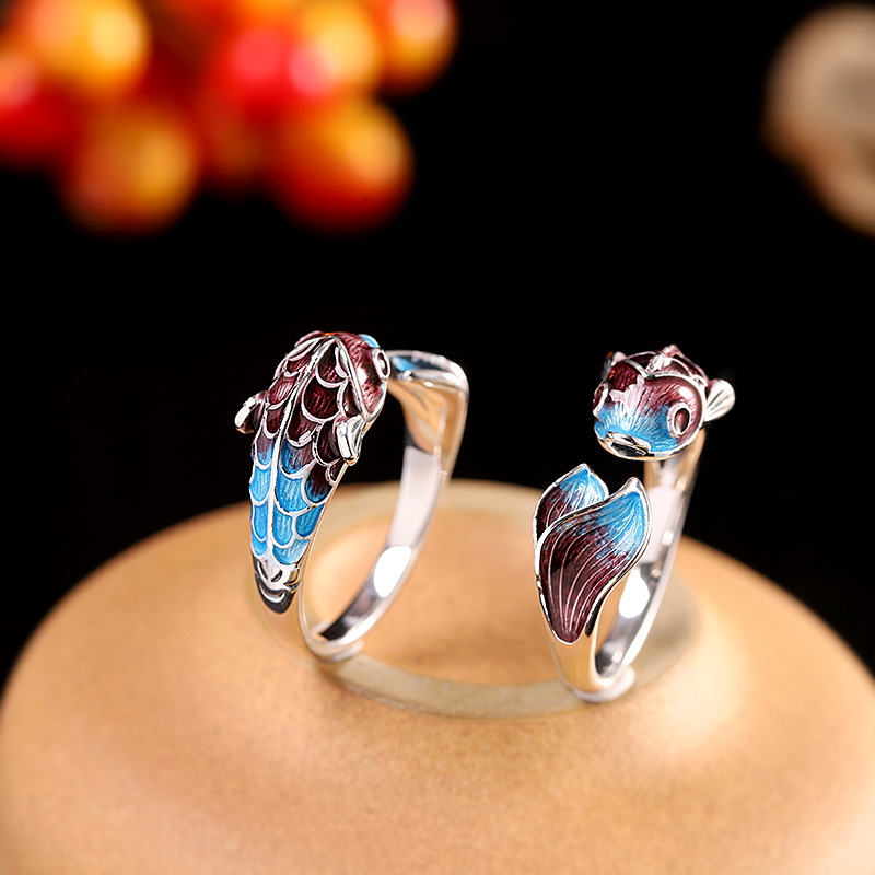 AliExpress Silver-Tone Enamel Koi Fish Adjustable Ring, view 4