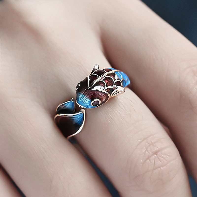 AliExpress Silver-Tone Enamel Koi Fish Adjustable Ring, view 5