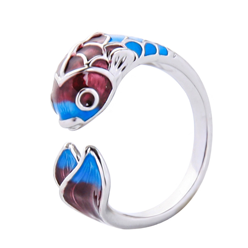 AliExpress Silver-Tone Enamel Koi Fish Adjustable Ring, view 6