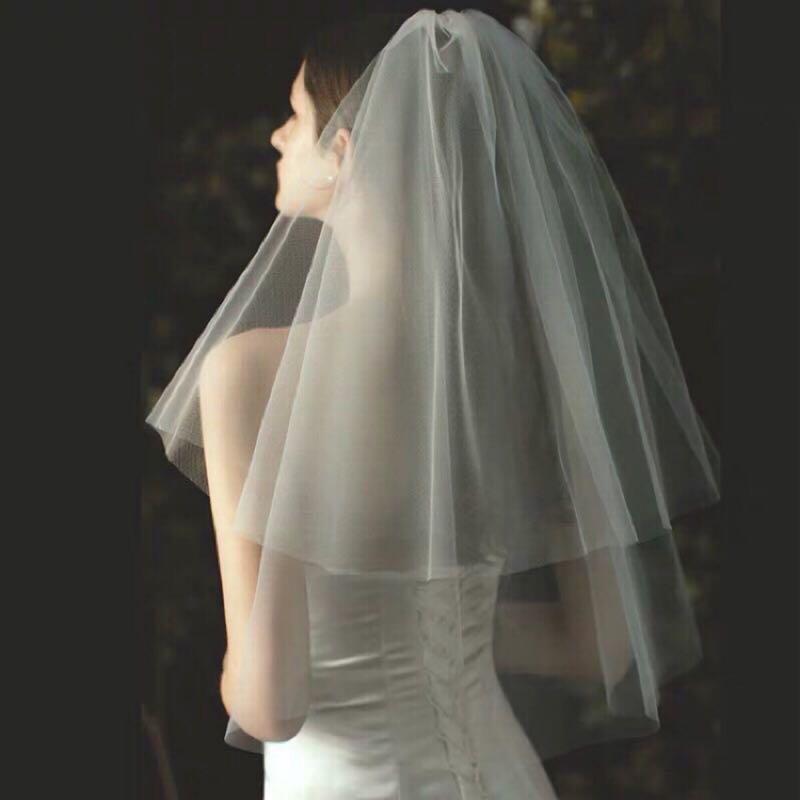 AliExpress Simple 2 Tiers Fingertip Bridal Veils Cut Edge Tulle Veil with Comb Marriage Accessories, view 3
