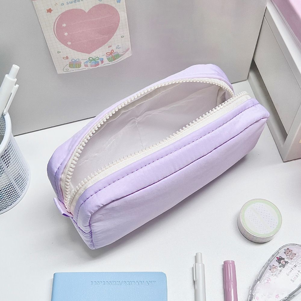 AliExpress Simplicity Solid Color Pen Bag Large Capacity Portable Stationery Bag Zipper Design Pen Box Students, view 3