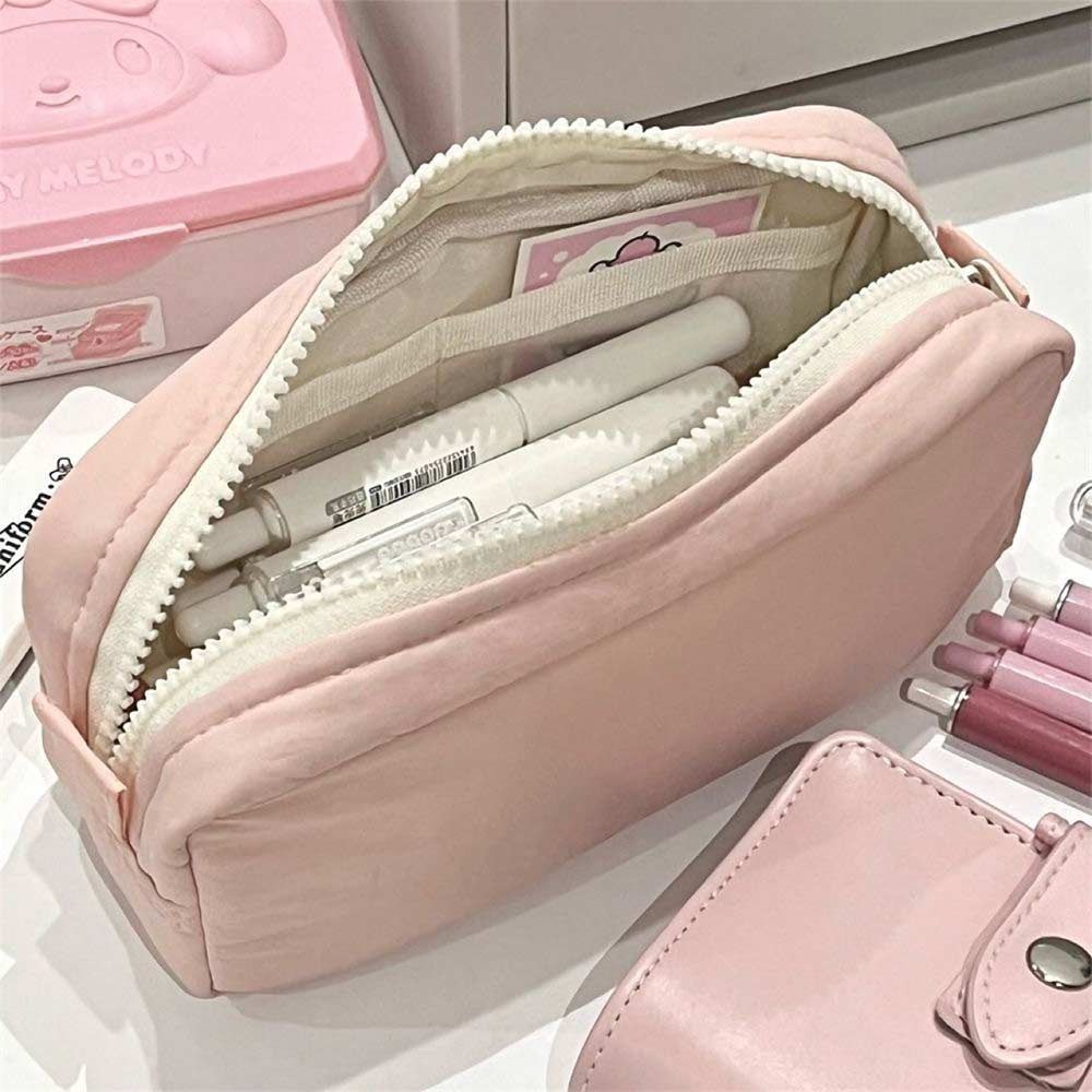 AliExpress Simplicity Solid Color Pen Bag Large Capacity Portable Stationery Bag Zipper Design Pen Box Students, view 4