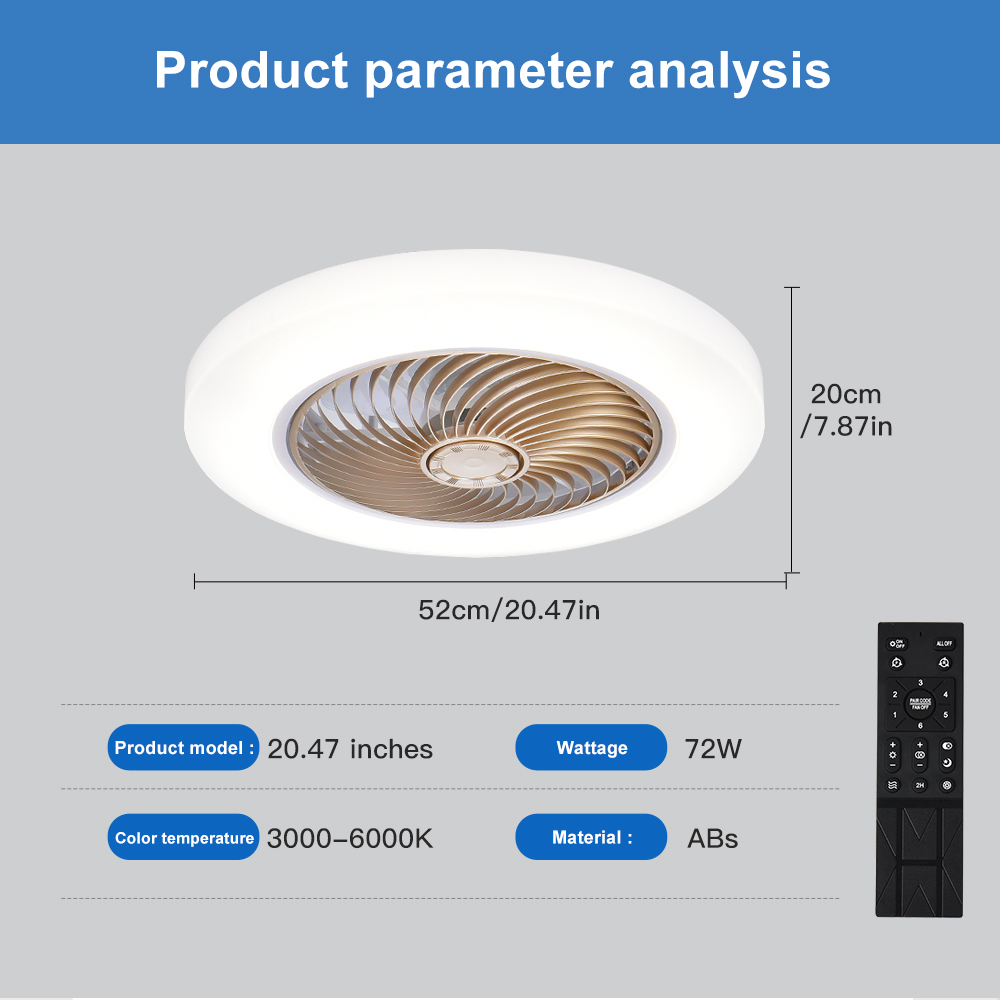 AliExpress Smart Ceiling Fan Fans With Lights Remote Control Bedroom Decor Ventilator Lamp 52cm Air Invisible Blades Silent, view 6