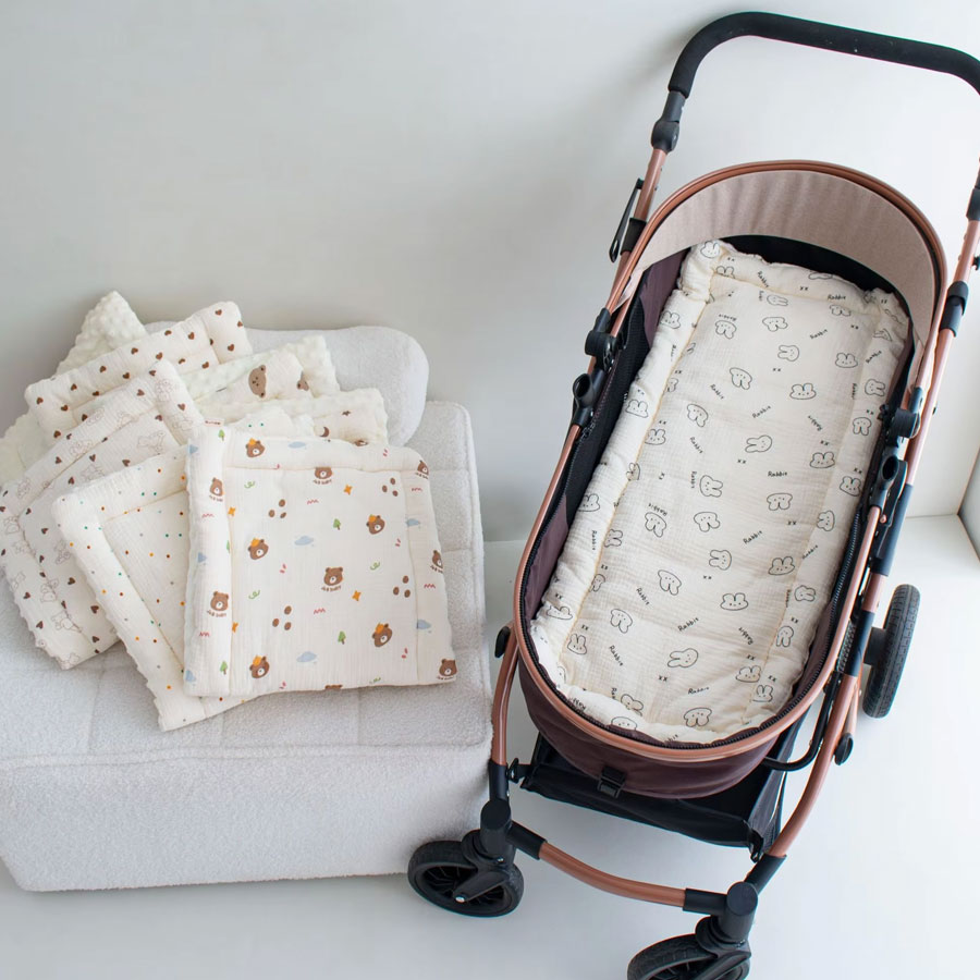 AliExpress Soft and Comfortable Baby Walking Thick Cartoon Bear Baby Stroller Cushion Cotton Shoulder Strap Baby Stroller Cushion, view 5