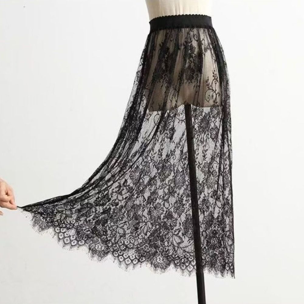 AliExpress Soft Flower Lace Underskirt Slips 75cm Cheongsam Safety Skirt Petticoat Hight Waist Loose Mesh Underskirt Slips Dress Female, view 3