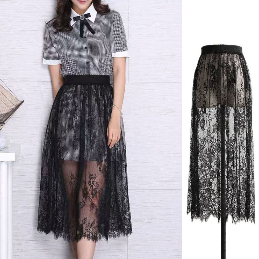 AliExpress Soft Flower Lace Underskirt Slips 75cm Cheongsam Safety Skirt Petticoat Hight Waist Loose Mesh Underskirt Slips Dress Female, view 4