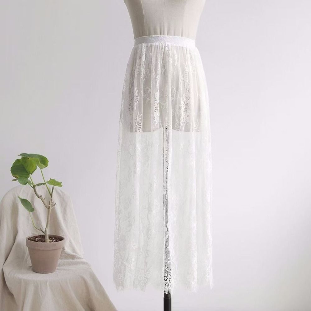 AliExpress Soft Flower Lace Underskirt Slips 75cm Cheongsam Safety Skirt Petticoat Hight Waist Loose Mesh Underskirt Slips Dress Female, view 2