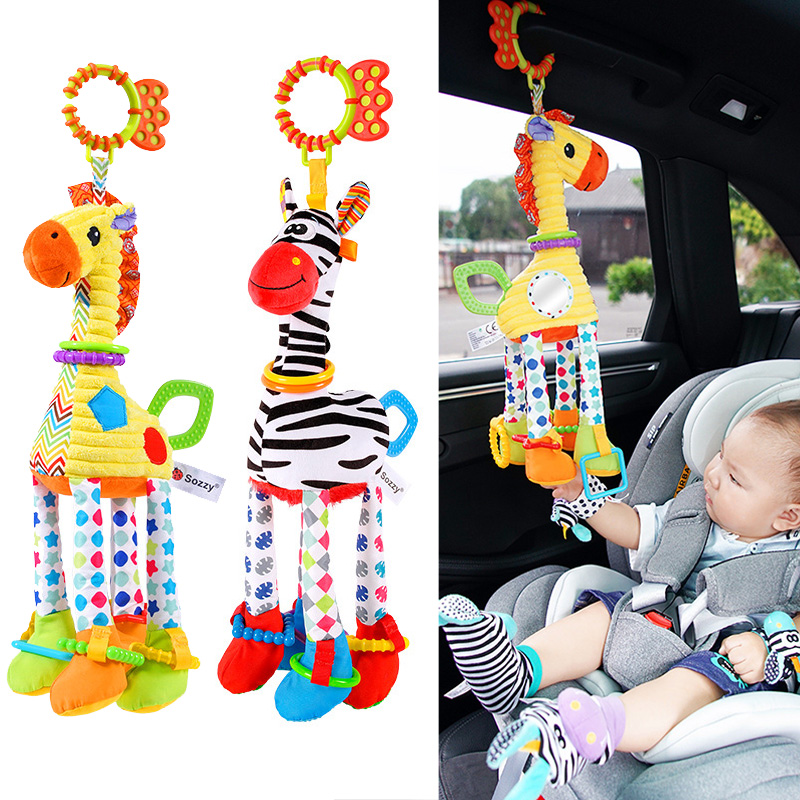 AliExpress Soft Giraffe Zebra Animal Handbells Rattles Plush Infant Baby Development Handle Toys WIth Teether Baby Toy For Newborn Gifts