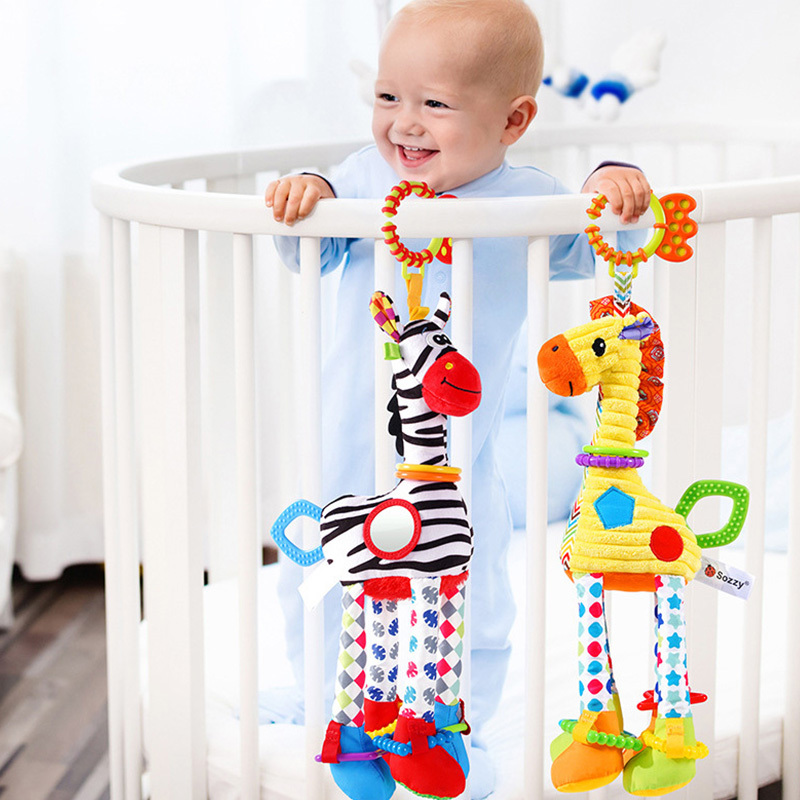 AliExpress Soft Giraffe Zebra Animal Handbells Rattles Plush Infant Baby Development Handle Toys WIth Teether Baby Toy For Newborn Gifts, view 4