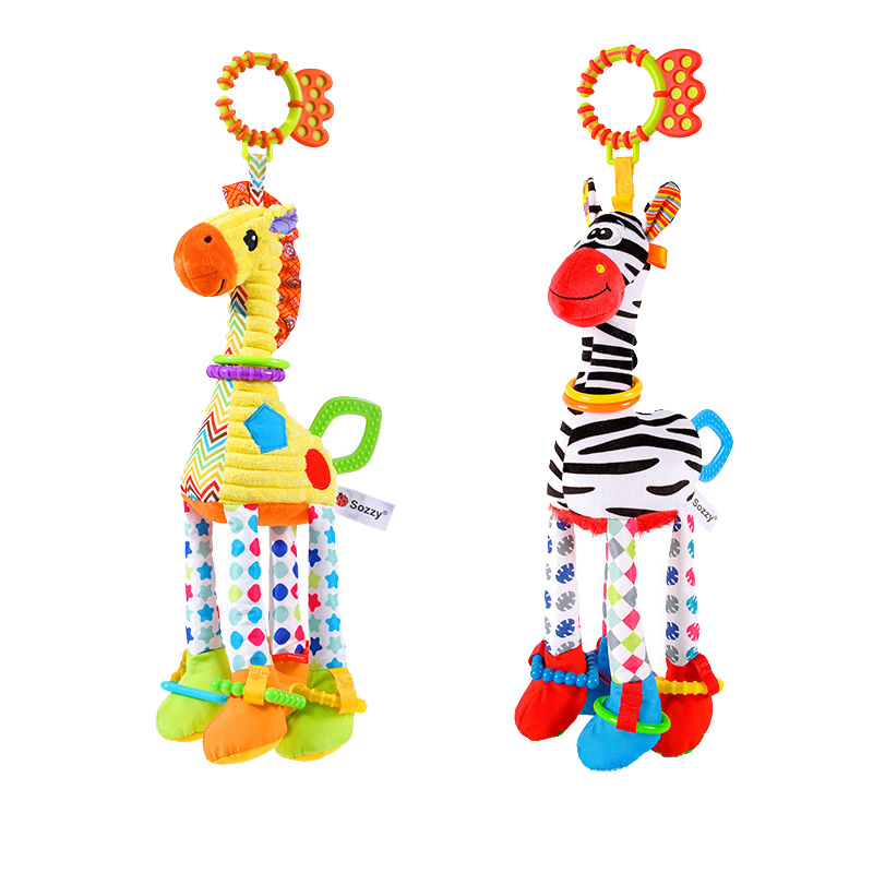 AliExpress Soft Giraffe Zebra Animal Handbells Rattles Plush Infant Baby Development Handle Toys WIth Teether Baby Toy For Newborn Gifts, view 5