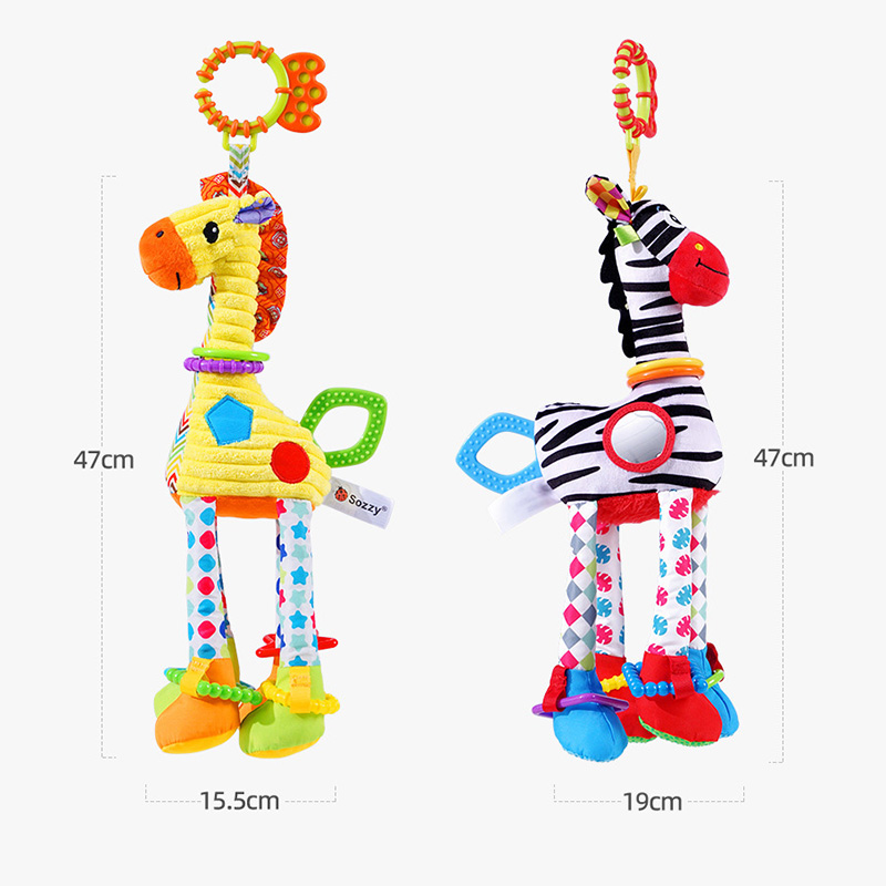 AliExpress Soft Giraffe Zebra Animal Handbells Rattles Plush Infant Baby Development Handle Toys WIth Teether Baby Toy For Newborn Gifts, view 6