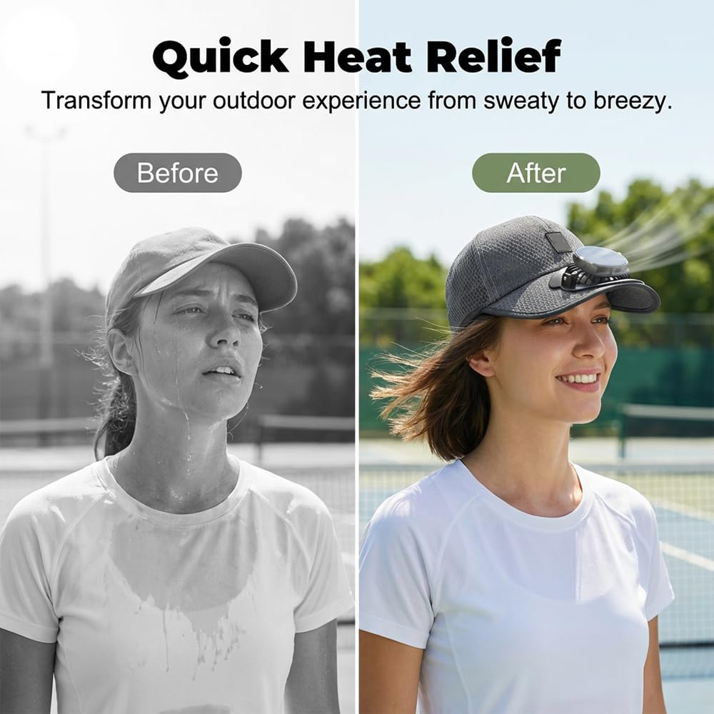 AliExpress Solar Baseball Cap with Fan, Sun Protection USB Charging Fan Mesh Hat for Summer Outdoor Travel Fishing Camping Beach Golf, view 2
