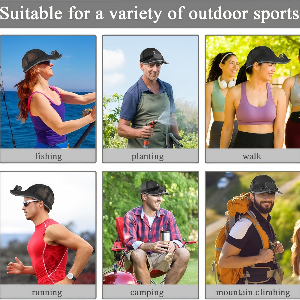 AliExpress Solar Baseball Cap with Fan, Sun Protection USB Charging Fan Mesh Hat for Summer Outdoor Travel Fishing Camping Beach Golf, view 5
