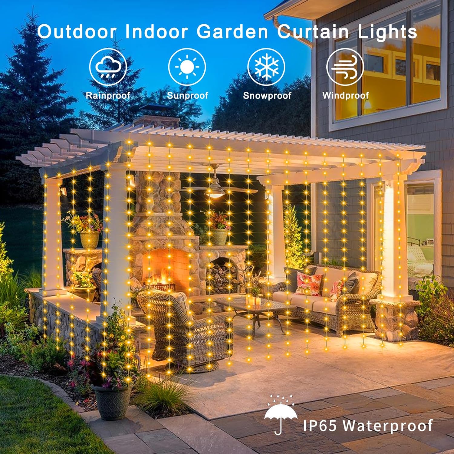 AliExpress 300-LED Solar Outdoor Curtain String Lights, view 2