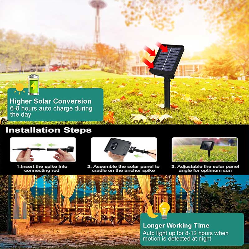 AliExpress 300-LED Solar Outdoor Curtain String Lights, view 4