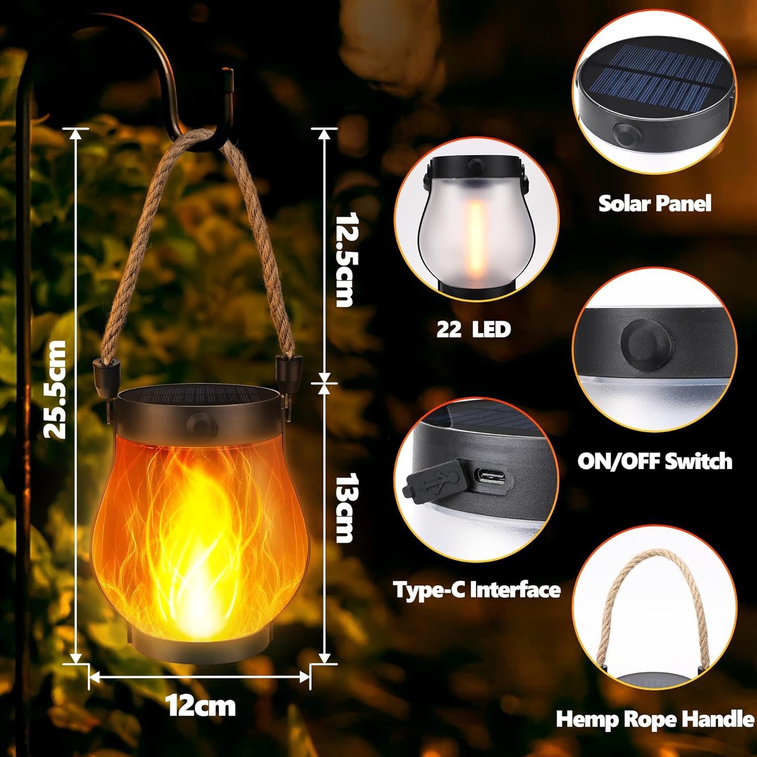 AliExpress Solar Flame Rope Lantern with Type-C Charging, view 6