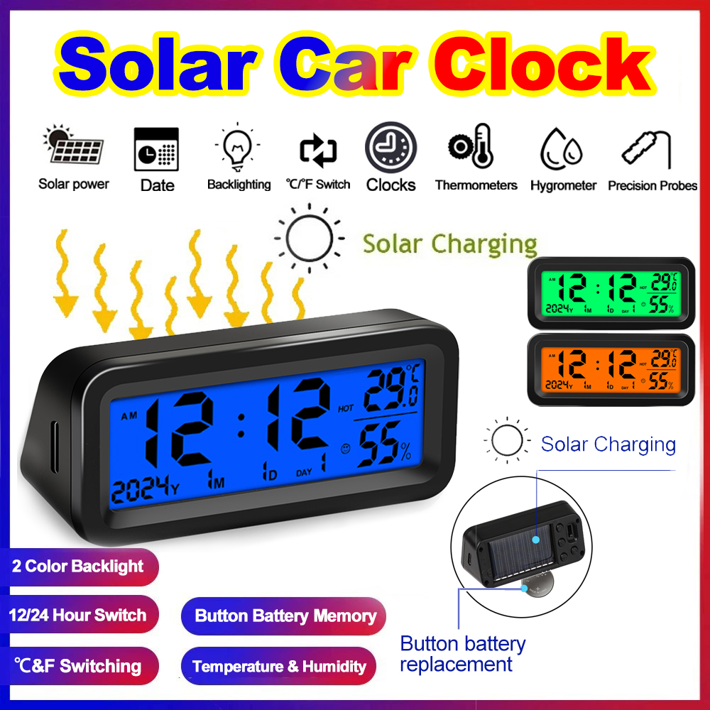 AliExpress Solar and USB Car Clock with Thermometer
