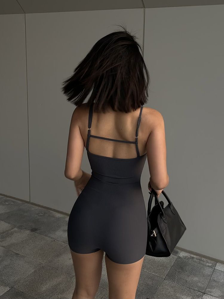 AliExpress Solid Backless Tank Bodysuit Sexy Hot Camisole Top Jumpsuit Women's Bodycon Summer Black Sleeveless Slim Rompers Y2k Clothing, view 5