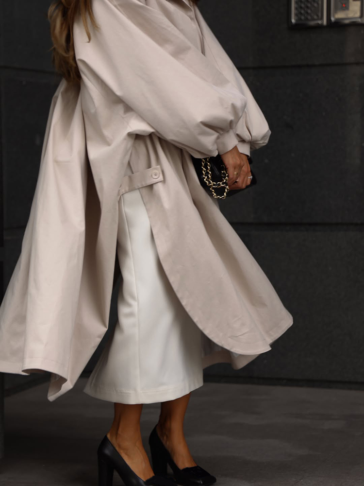 AliExpress Solid Commute Women's Trench Coat Ovesized Puff Sleeve Single Breasted Long Jacket Lapel Side Slit 2026 New Autumn Lady Outwear, view 2
