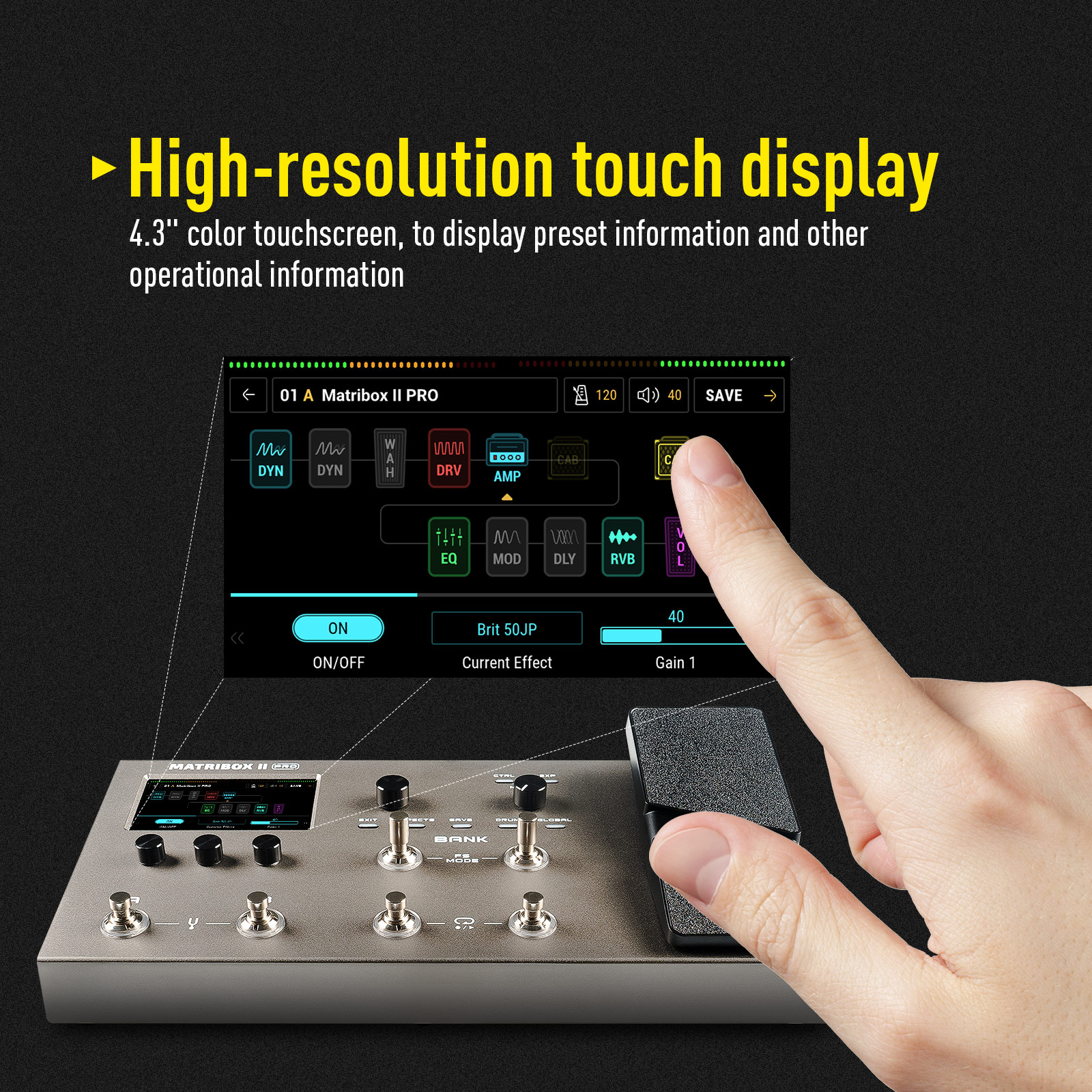 AliExpress SONICAKE Matribox II Pro 4.3" colorful Touch Screen Guitar Bass Amp Modeling IR Multi-Effects with Expression Pedal FX Loop MIDI, view 3