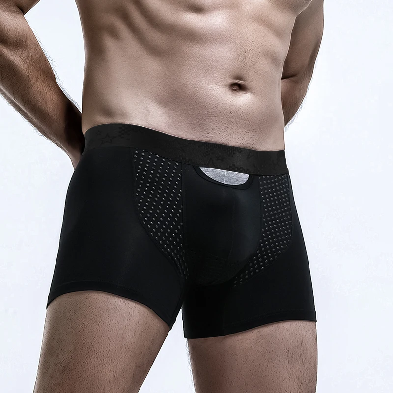 AliExpress Spermatic cord bullet split underwear men's scrotal vein underpants Ice silk pouch curved flat corner English tights, view 2