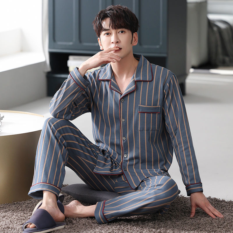 AliExpress Spring Men's Fall and Winter Long-Sleeved Long Pants Middle-Aged Thin Section of Pajamas Sleepwear Homewear Suit Loungewear