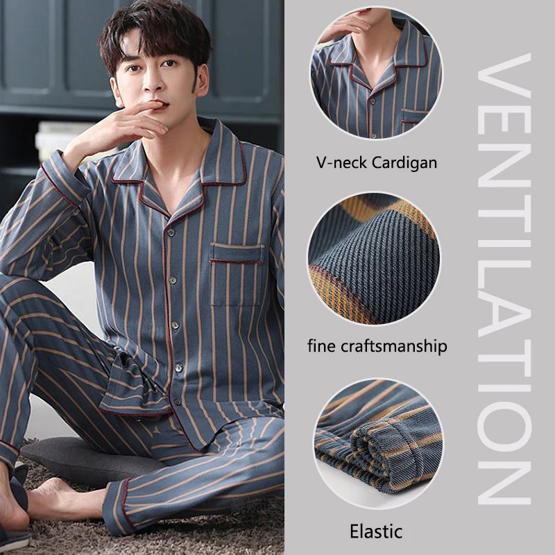 AliExpress Spring Men's Fall and Winter Long-Sleeved Long Pants Middle-Aged Thin Section of Pajamas Sleepwear Homewear Suit Loungewear, view 3