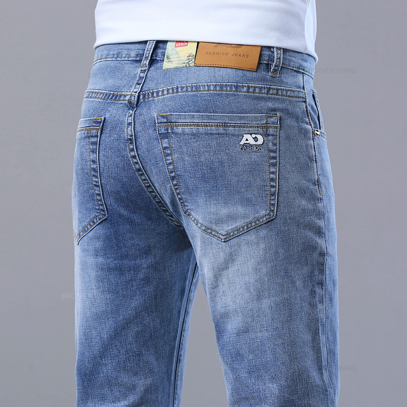 AliExpress Spring Men's Light Blue Slim Jeans Stylish Casual Stretch Fabric Denim Pants Classic Trousers Smoke Gray, view 2