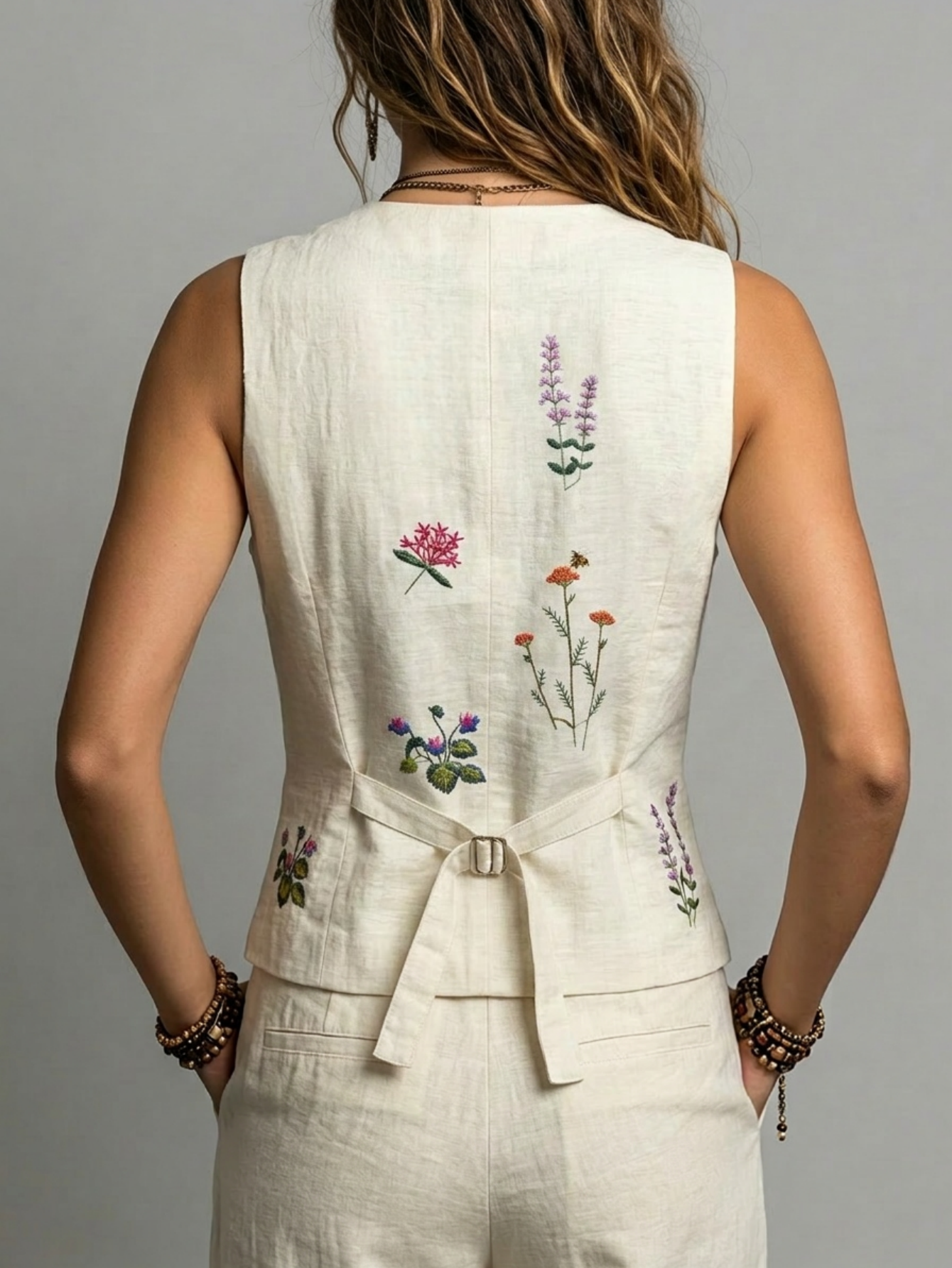 AliExpress Spring Summer Autumn Linen Gilet with Unique Random Embroidery, Elegant Versatile Commuter Outer‑wear Vest, view 2