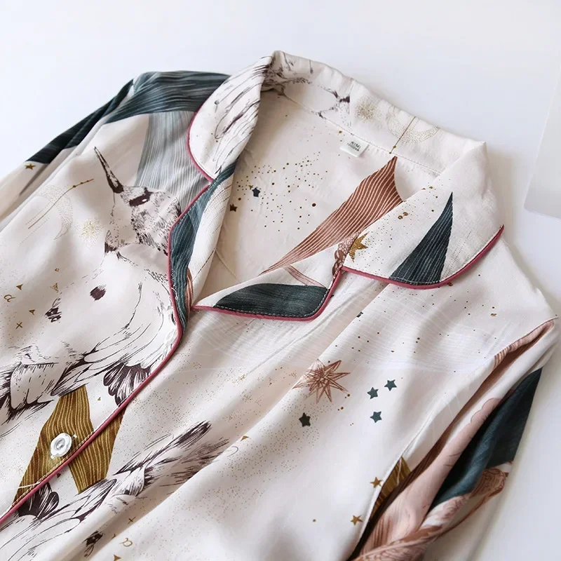 AliExpress Spring / Summer New 100% Viscose Long-sleeved Trousers Ladies Pajamas Suit 3XL Plus Size Long Sleepwear Women's Home Nightwear, view 5