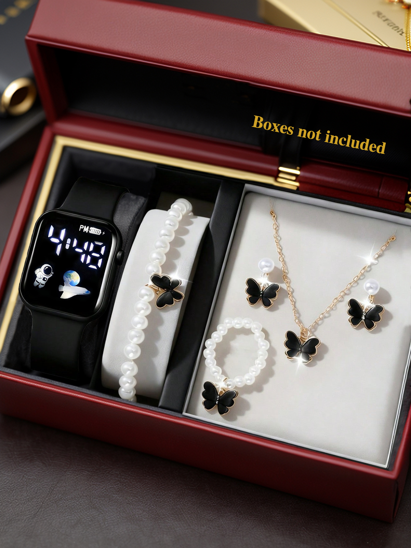 AliExpress Square Beaded Butterfly Electronic Watch Set, view 2